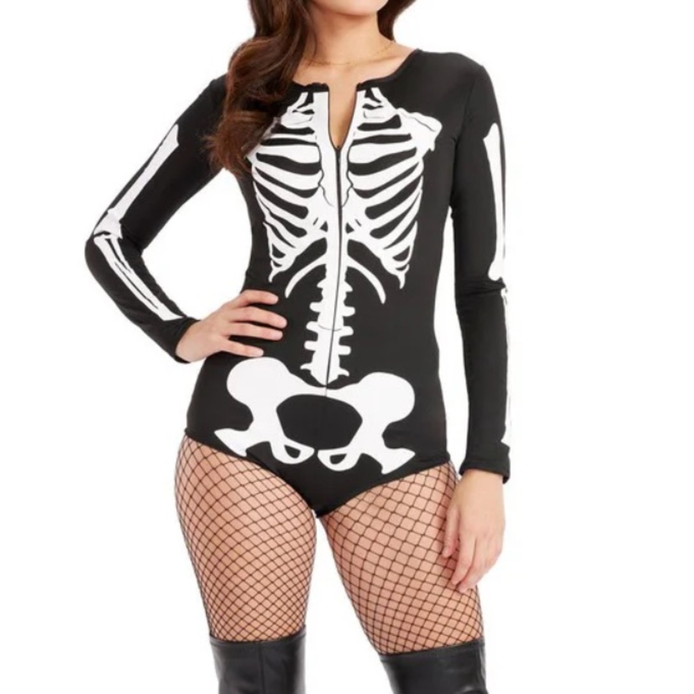 Tipsy Elves SEXY SKELETON BODYSUIT COSTUME Black and White Size S New